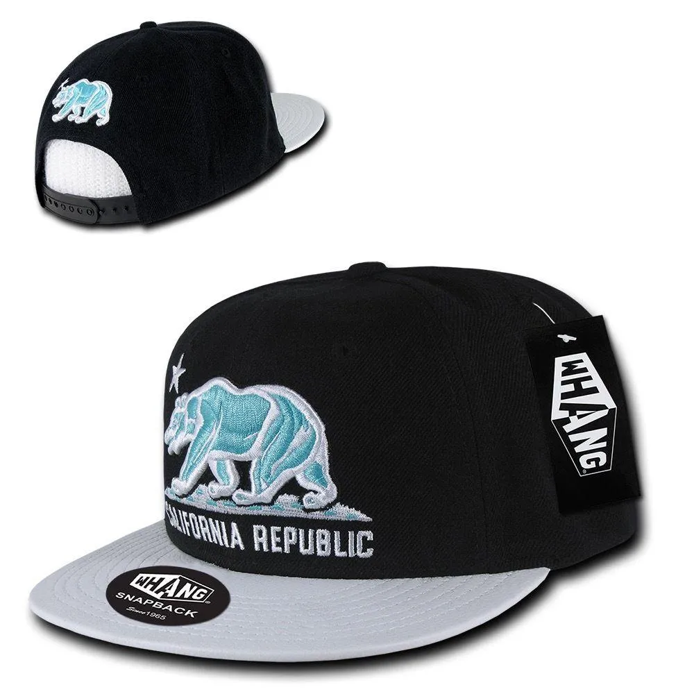 1 Dozen California Republic 6 Panel Flat Vinyl Bill Snapback Hats Caps Wholesale Bulk