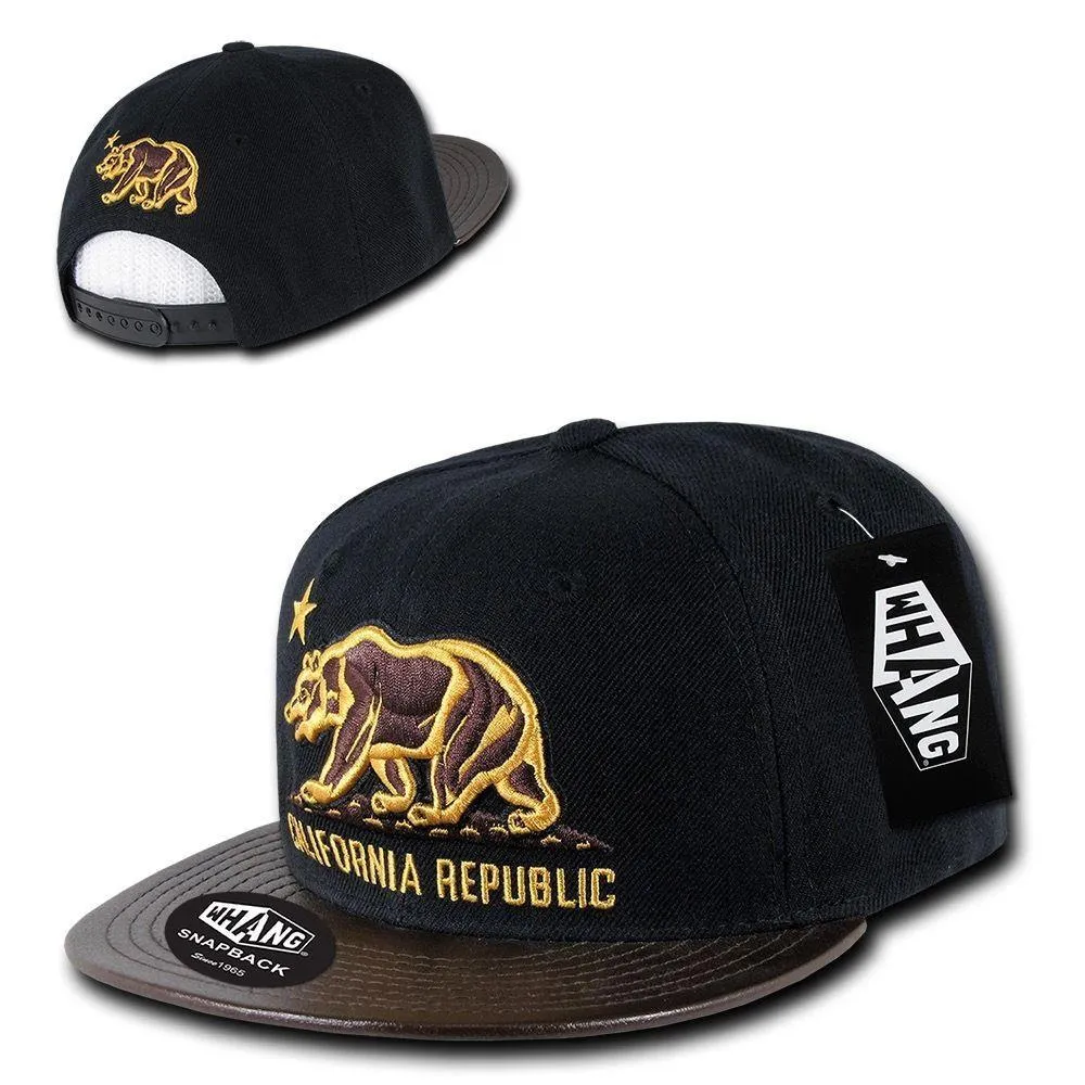1 Dozen California Republic 6 Panel Flat Vinyl Bill Snapback Hats Caps Wholesale Bulk