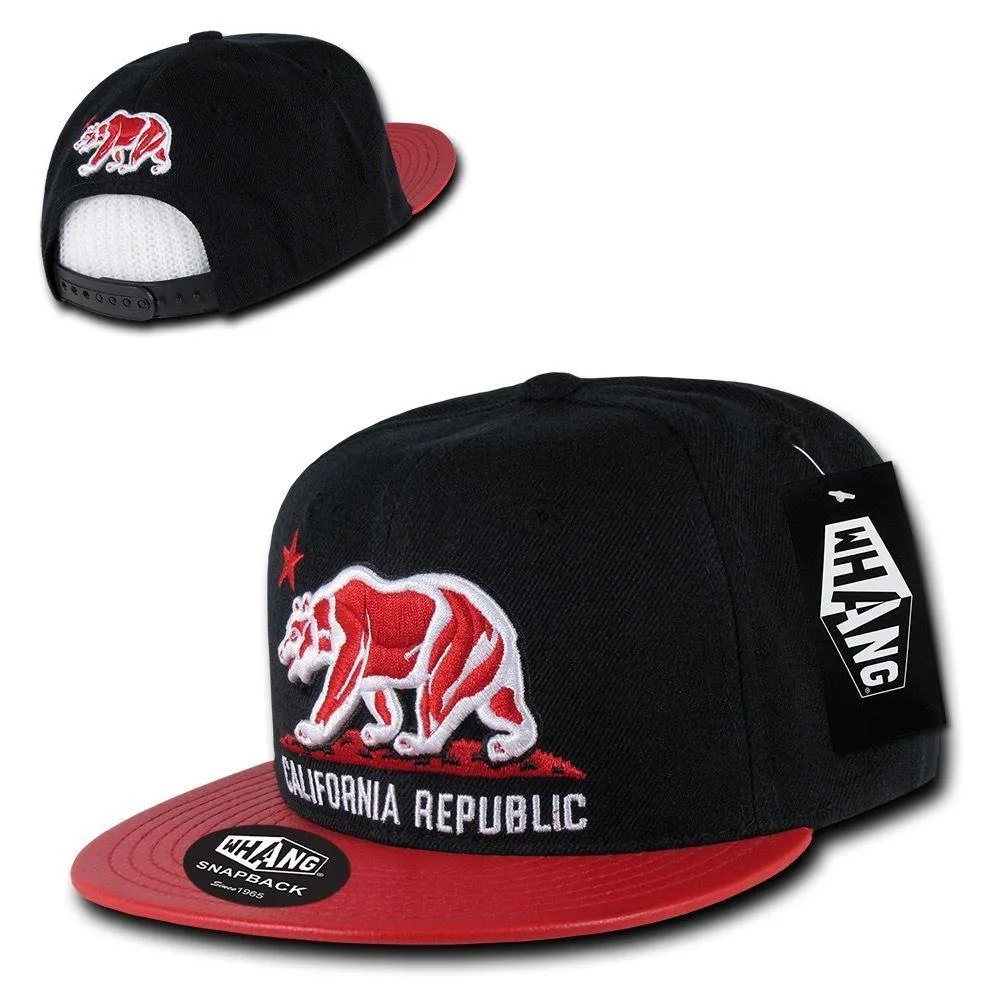 1 Dozen California Republic 6 Panel Flat Vinyl Bill Snapback Hats Caps Wholesale Bulk