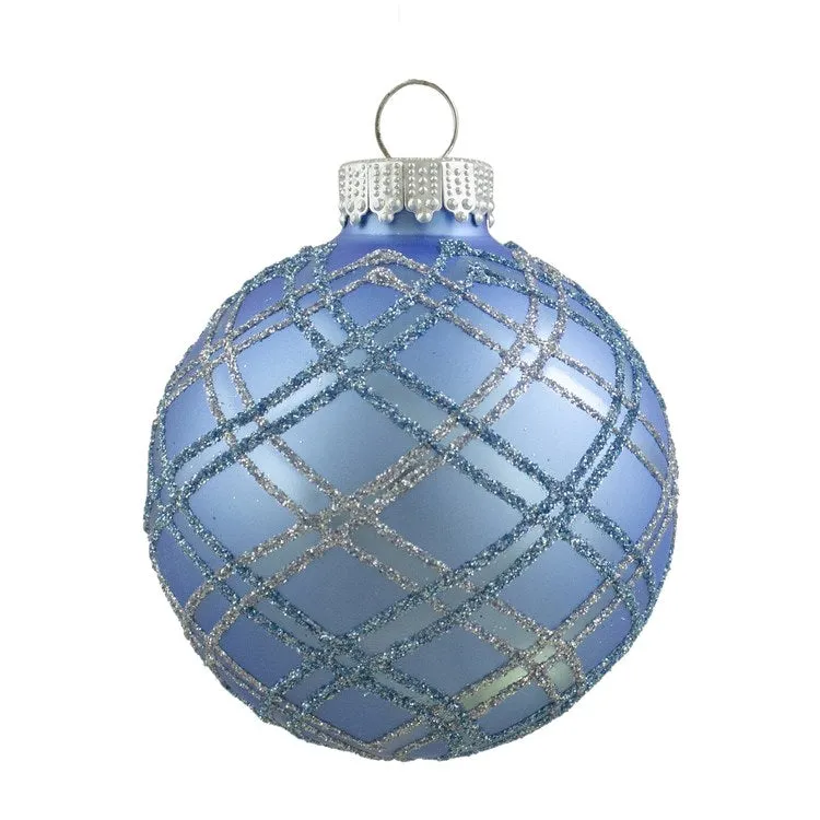 2.75" Blue and Silver Plaid Glitter Glass Ball Christmas Ornaments Set of 4