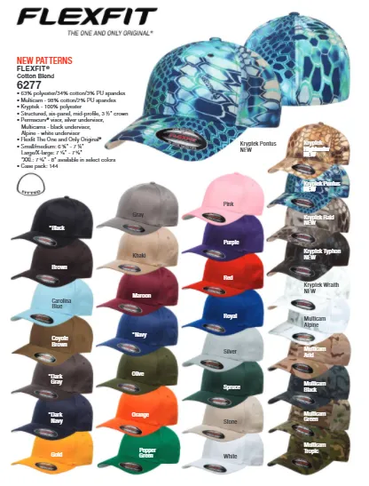 6277 Flexfit Cotton Blend Hats, Custom Embroidery
