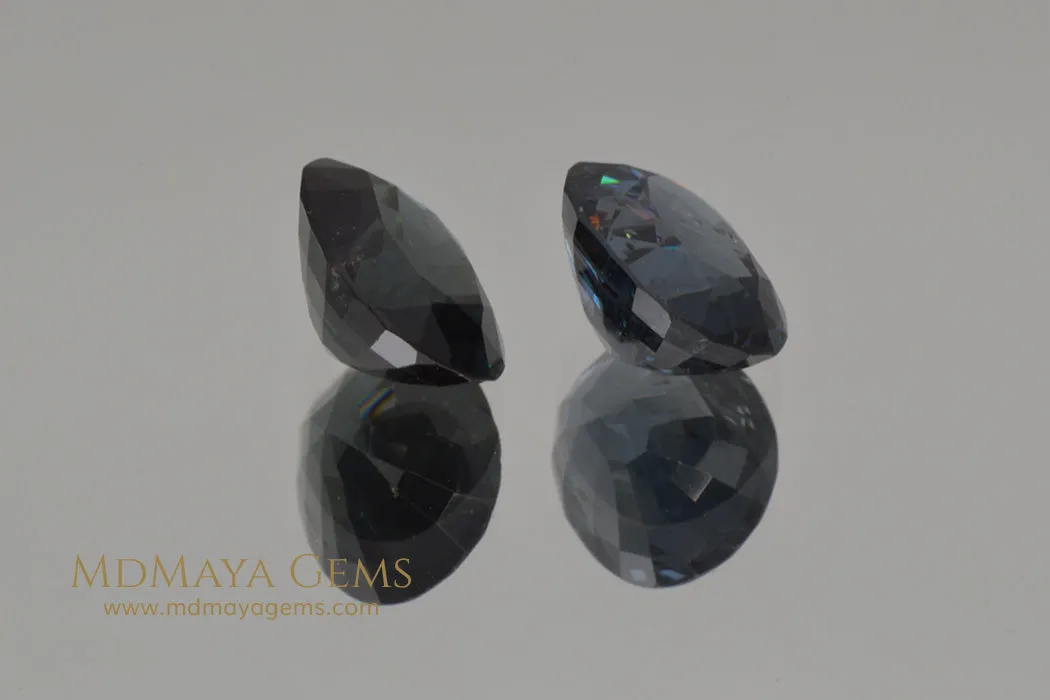 Beautiful Pair of Deep Blue Mogok Spinel. Oval cut. 6.34 ct total