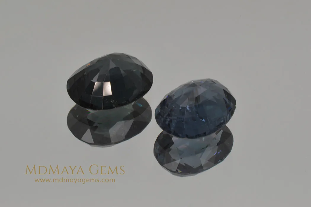 Beautiful Pair of Deep Blue Mogok Spinel. Oval cut. 6.34 ct total