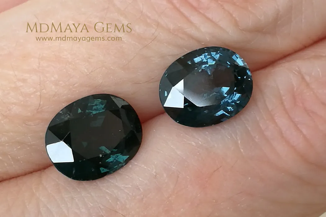 Beautiful Pair of Deep Blue Mogok Spinel. Oval cut. 6.34 ct total