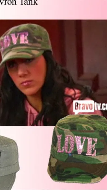 Brokedown Army Fatigue Cadet Hat w/ Love in Rhinestone