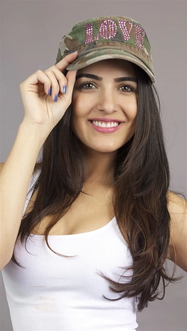 Brokedown Army Fatigue Cadet Hat w/ Love in Rhinestone