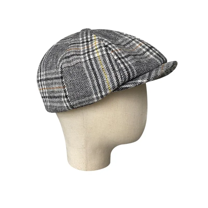 Brooklyn Gray Tartan Wool Newsboy Cap