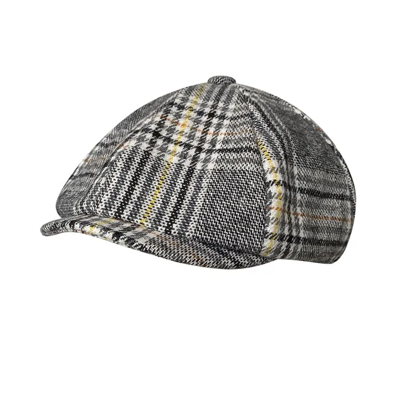 Brooklyn Gray Tartan Wool Newsboy Cap