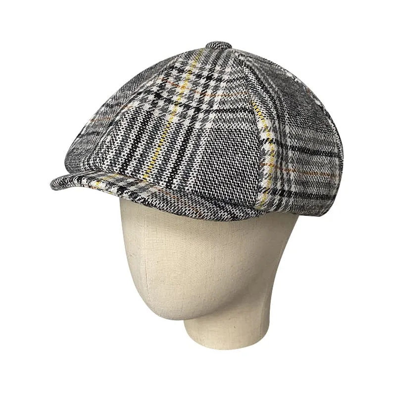 Brooklyn Gray Tartan Wool Newsboy Cap