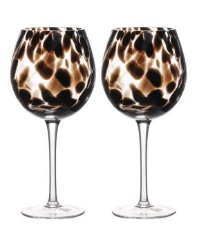 Brown Tortoise Print Wine Glasses - Set of Two