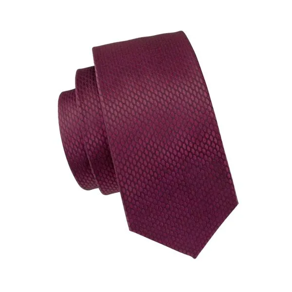 Burgundy Plaid Tie Pocket Square Cufflinks Set with Lapel Pin