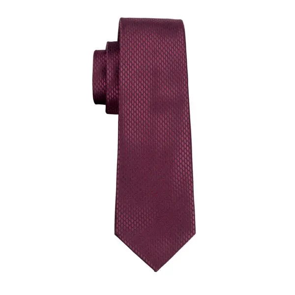 Burgundy Plaid Tie Pocket Square Cufflinks Set with Lapel Pin