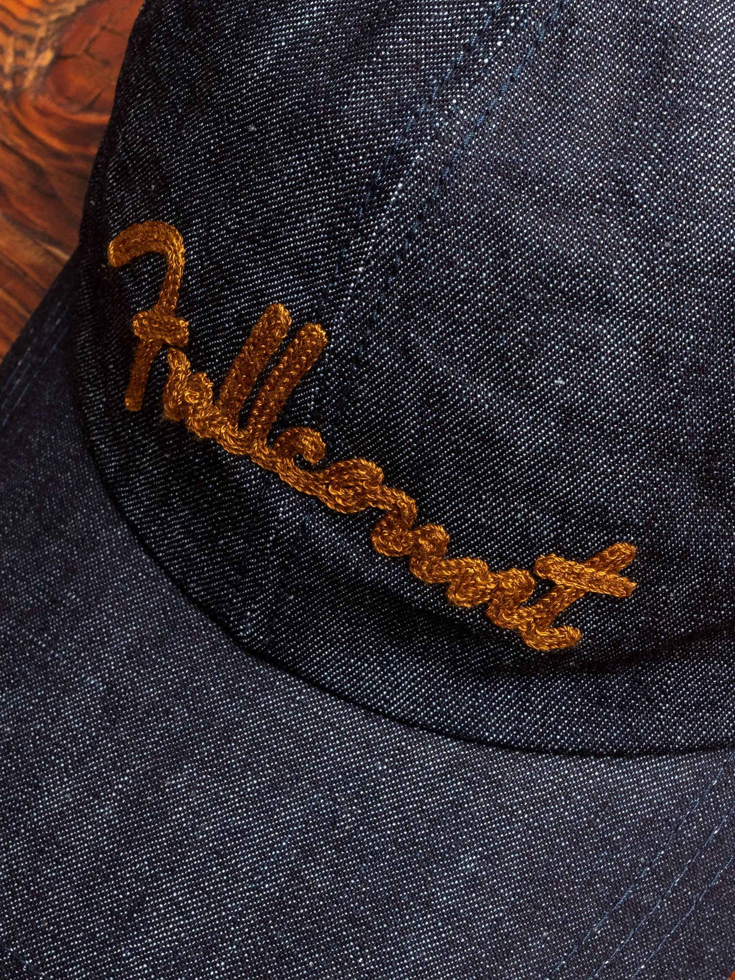 Chain Embroidery Denim Cap in Indigo Blue