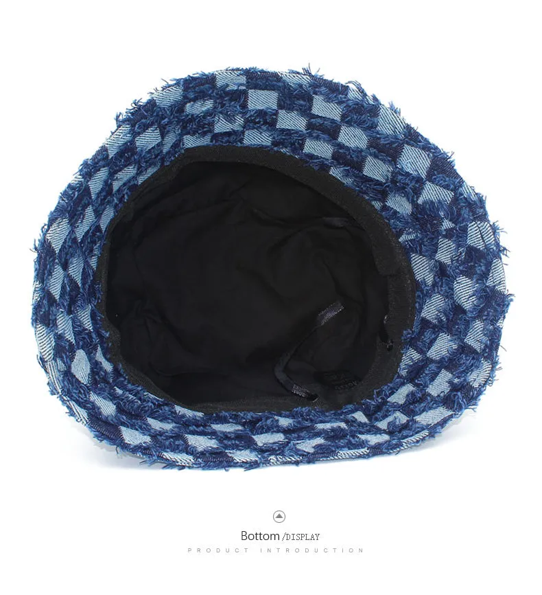 Checkered Denim Bucket Hats - Fushia