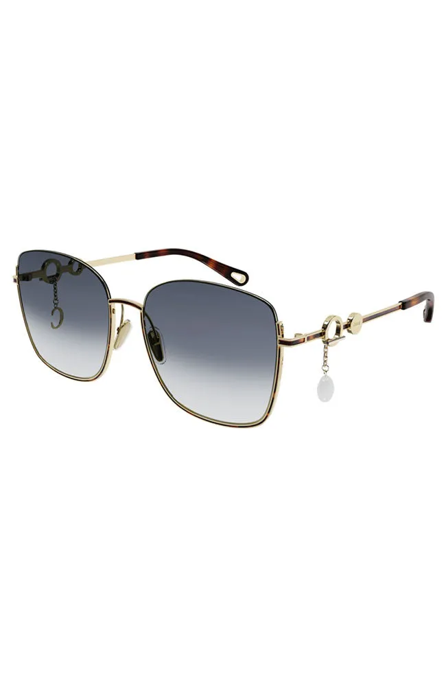 Chloe Sunglasses Blue Lens Gold Frame
