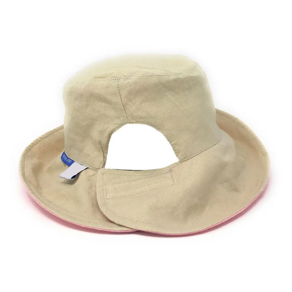 Cotton Ponytail Bucket Caps Hats Reversible Summer Women's Summer Beach Sun Hat