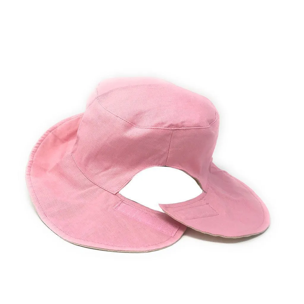 Cotton Ponytail Bucket Caps Hats Reversible Summer Women's Summer Beach Sun Hat