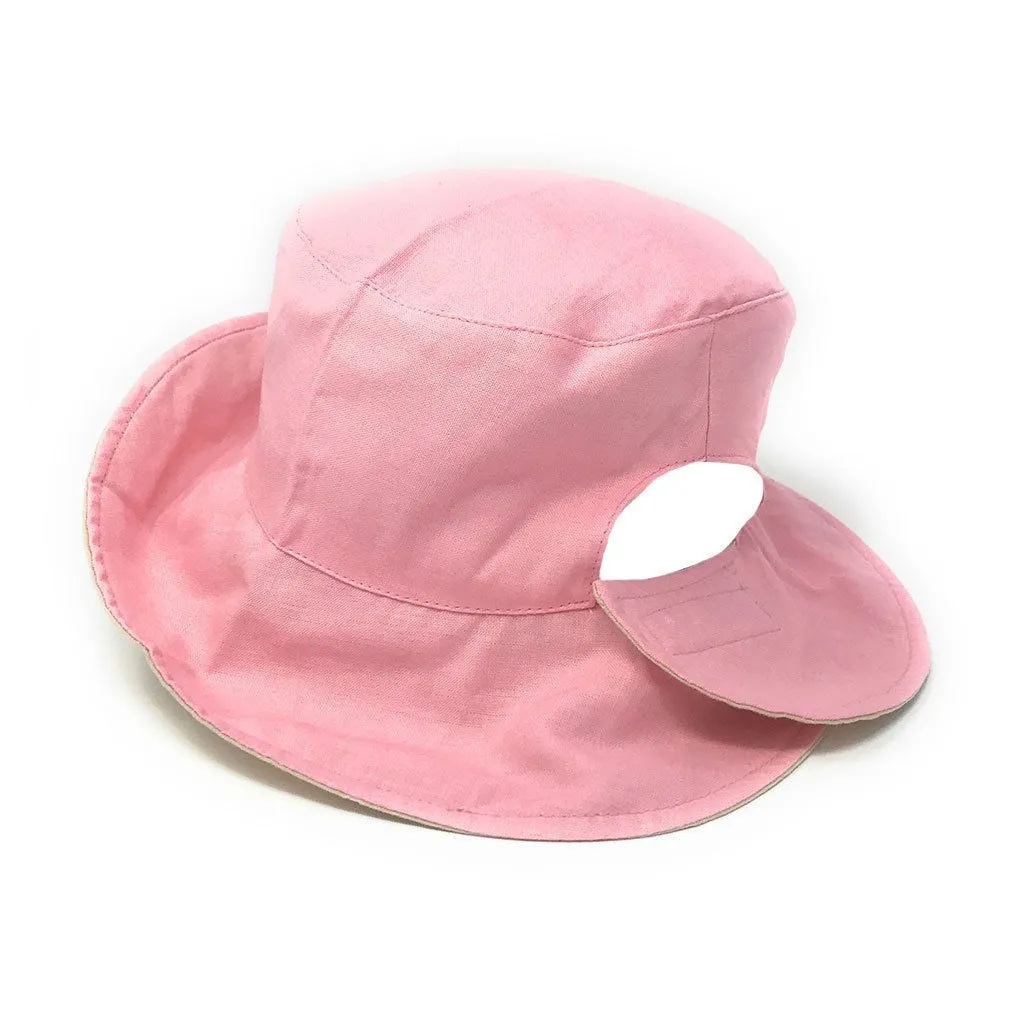 Cotton Ponytail Bucket Caps Hats Reversible Summer Women's Summer Beach Sun Hat