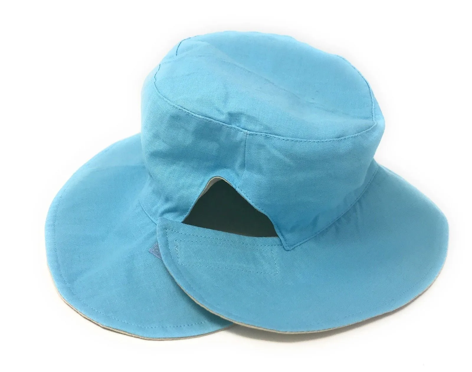 Cotton Ponytail Bucket Caps Hats Reversible Summer Women's Summer Beach Sun Hat