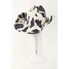 Cow Print Draw String Cowboy Hat