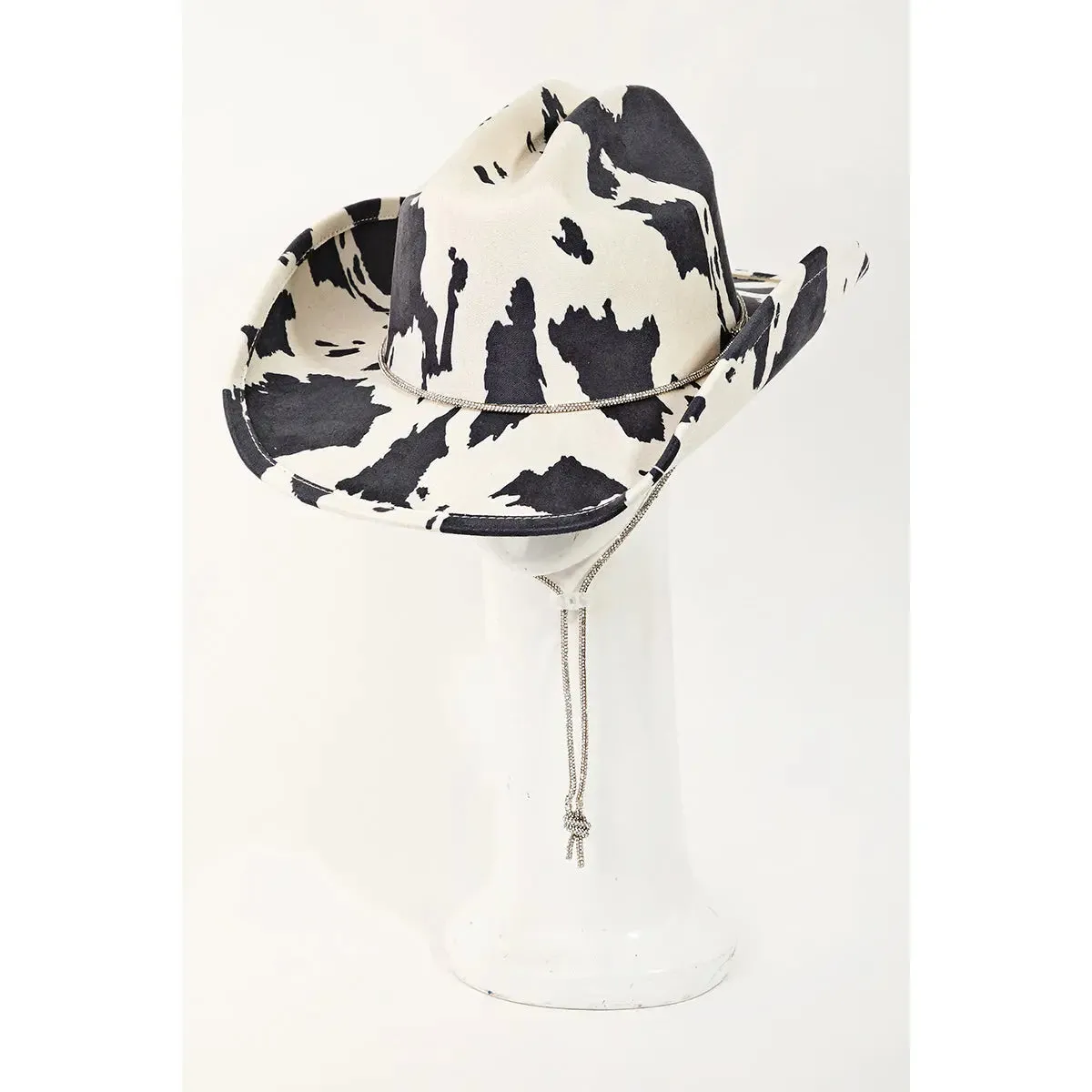 Cow Print Draw String Cowboy Hat