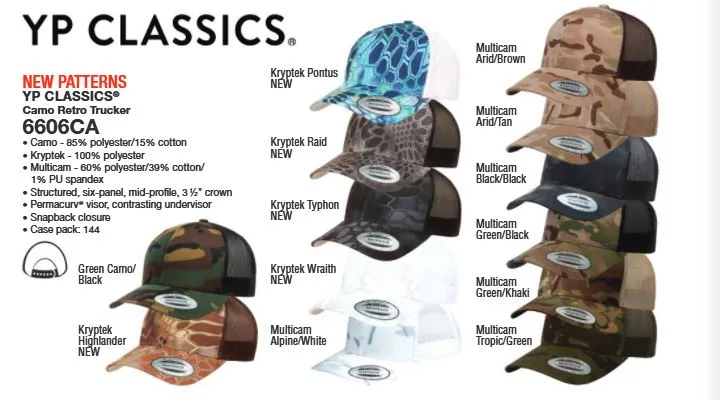 Custom Embroidery, 6606KR YP Classics Kryptek Retro Trucker Hats