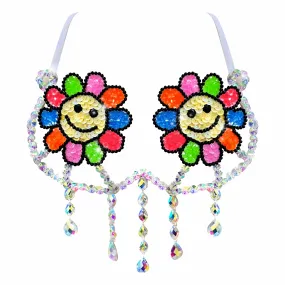 Daisy Delights Smiley Blacklight Crystal Carnival Bra