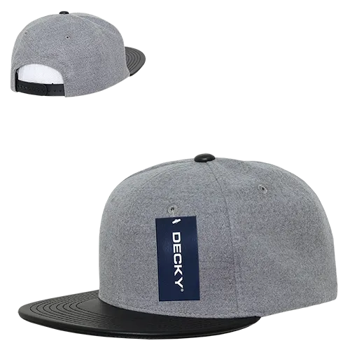 Decky 1115 Melton Vinyl Snapback, 6 Panel Vinyl Flat Bill Cap