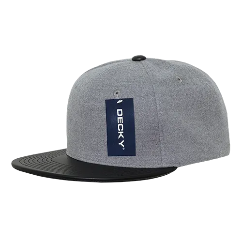 Decky 1115 Melton Vinyl Snapback, 6 Panel Vinyl Flat Bill Cap
