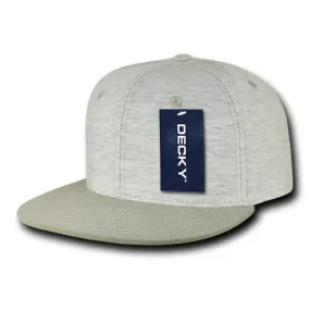 Decky 1131 - Heather Jersey Knit Snapback Hat, 6 Panel Flat Bill Cap - CASE Pricing