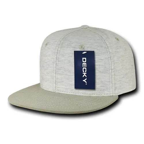 Decky 1131 - Heather Jersey Knit Snapback Hat, 6 Panel Flat Bill Cap - CASE Pricing