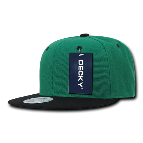 Decky 351 - Blank 2-Tone Snapback Hat, 6 Panel Flat Bill Cap