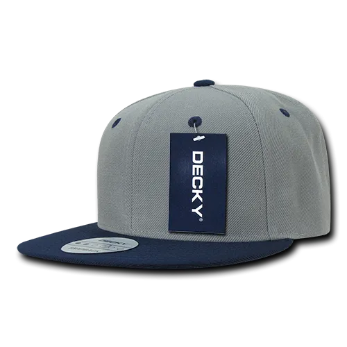 Decky 351 - Blank 2-Tone Snapback Hat, 6 Panel Flat Bill Cap