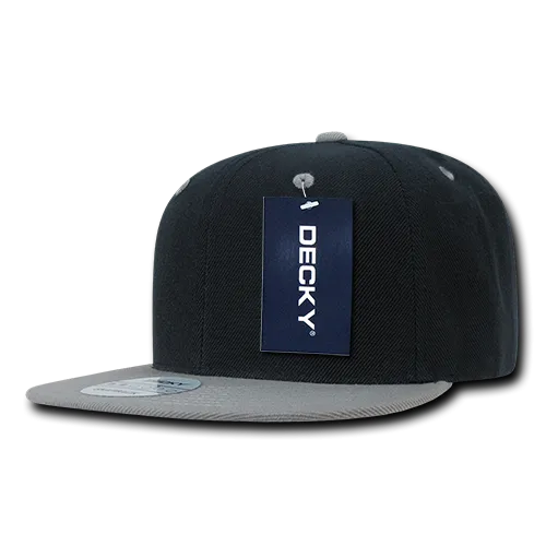 Decky 351 - Blank 2-Tone Snapback Hat, 6 Panel Flat Bill Cap