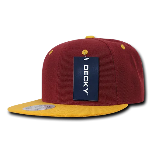 Decky 351 - Blank 2-Tone Snapback Hat, 6 Panel Flat Bill Cap