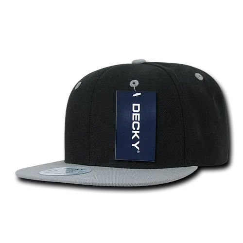 Decky 351 - Blank 2-Tone Snapback Hat, 6 Panel Flat Bill Cap