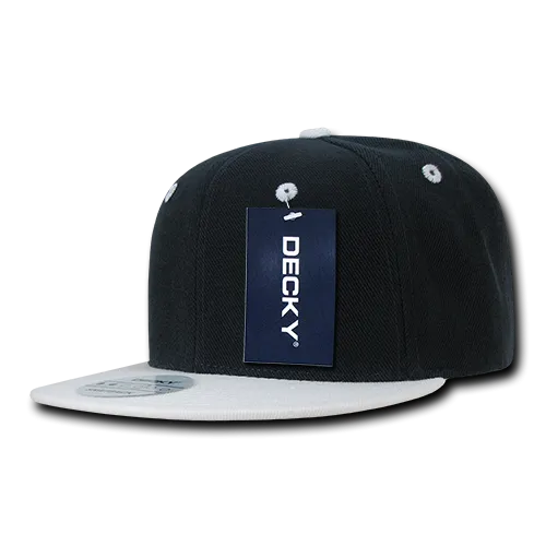 Decky 351 - Blank 2-Tone Snapback Hat, 6 Panel Flat Bill Cap