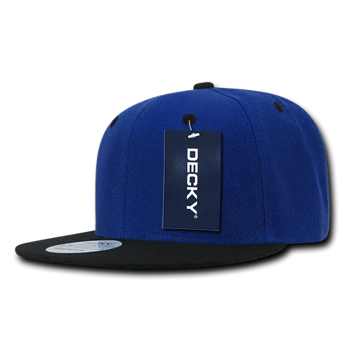 Decky 351 - Blank 2-Tone Snapback Hat, 6 Panel Flat Bill Cap
