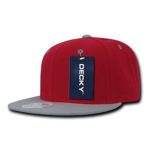 Decky 351 - Blank 2-Tone Snapback Hat, 6 Panel Flat Bill Cap