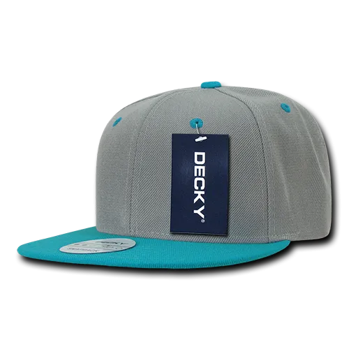 Decky 351 - Blank 2-Tone Snapback Hat, 6 Panel Flat Bill Cap