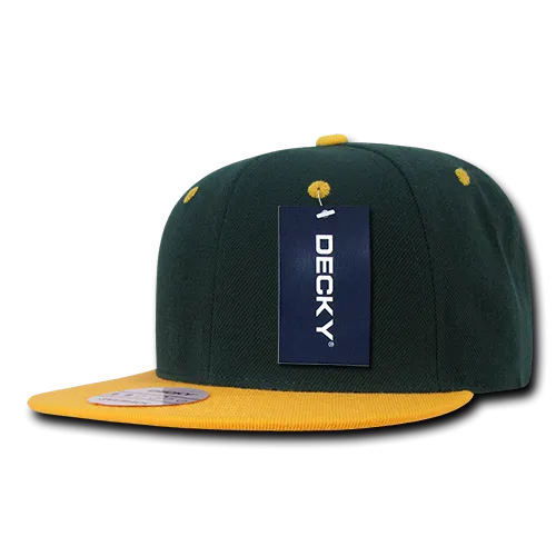 Decky 351 - Blank 2-Tone Snapback Hat, 6 Panel Flat Bill Cap