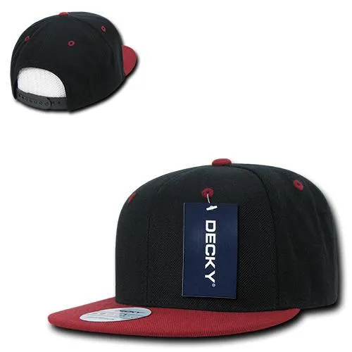 Decky 351 - Blank 2-Tone Snapback Hat, 6 Panel Flat Bill Cap