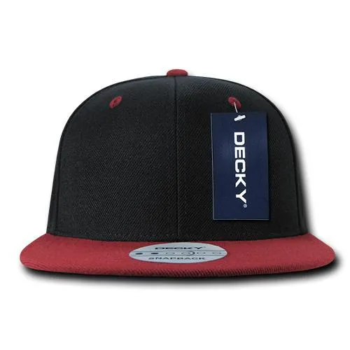 Decky 351 - Blank 2-Tone Snapback Hat, 6 Panel Flat Bill Cap