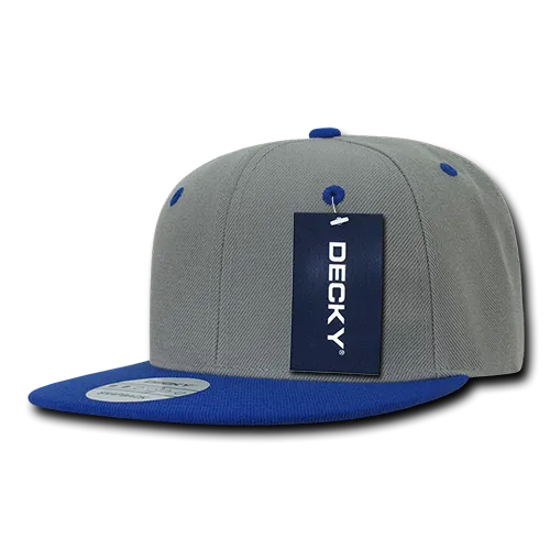 Decky 351 - Blank 2-Tone Snapback Hat, 6 Panel Flat Bill Cap
