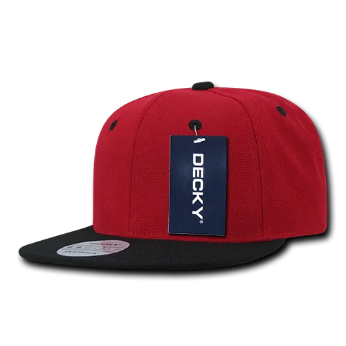 Decky 351 - Blank 2-Tone Snapback Hat, 6 Panel Flat Bill Cap