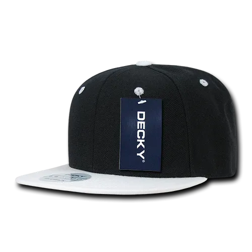 Decky 351 - Blank 2-Tone Snapback Hat, 6 Panel Flat Bill Cap