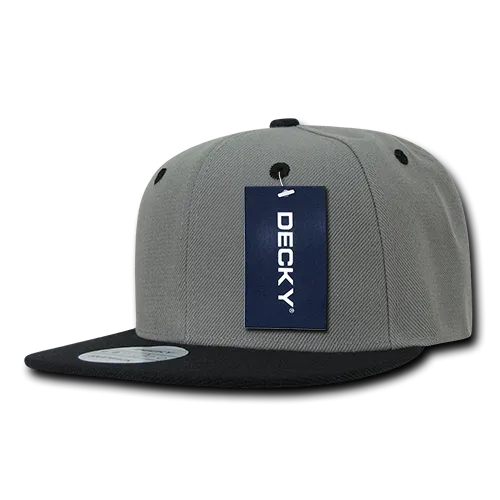 Decky 351 - Blank 2-Tone Snapback Hat, 6 Panel Flat Bill Cap