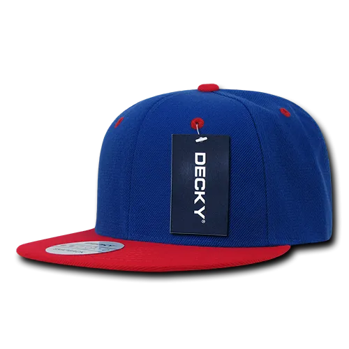 Decky 351 - Blank 2-Tone Snapback Hat, 6 Panel Flat Bill Cap