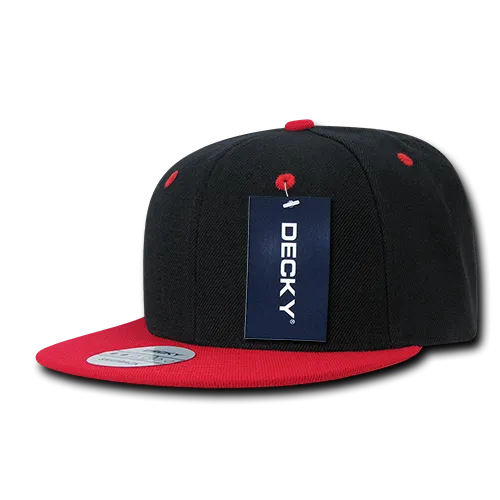 Decky 351 - Blank 2-Tone Snapback Hat, 6 Panel Flat Bill Cap
