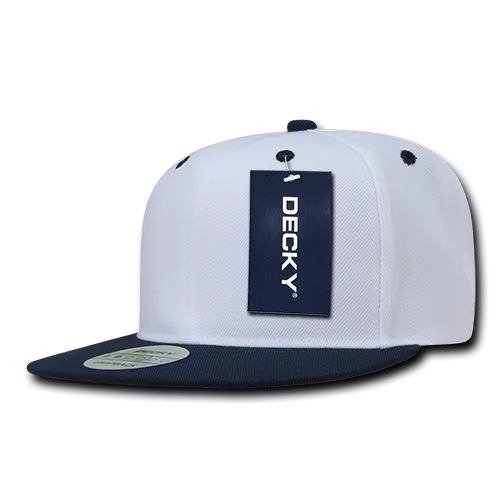 Decky 351 - Blank 2-Tone Snapback Hat, 6 Panel Flat Bill Cap